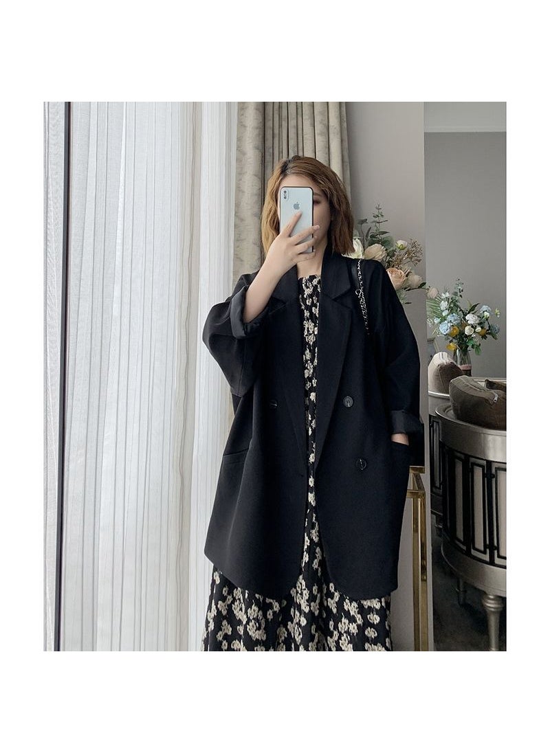 Generic Black Textured Blazer for Women, Spring Autumn, Korean Style Loose-Fit Trench Coat Khaki  - Image 2