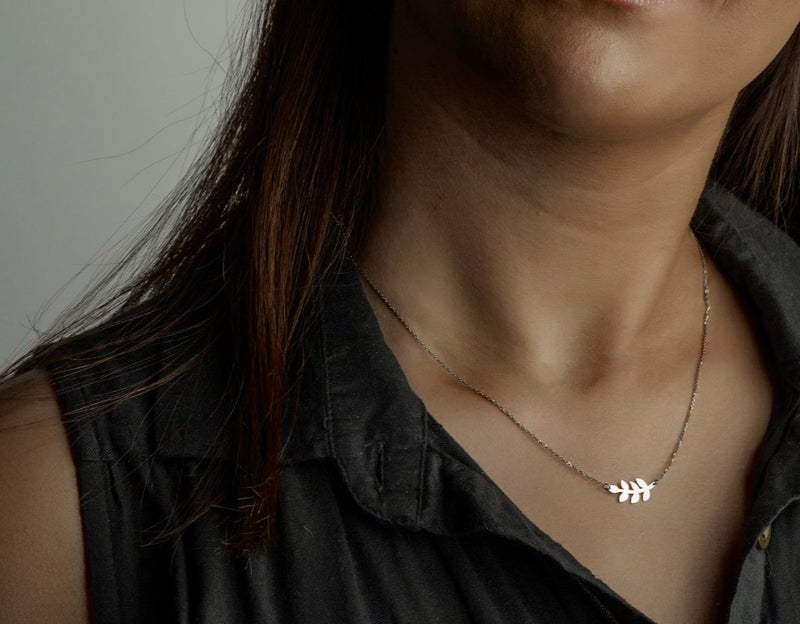 Minza “Wheat” Women’s Necklace, 925 Sterling Silver Wheat Pendant, Minimalist Handmade Necklace for Women, Dainty Silver Jewelry for Everyday Wear & Special Occasion. - Image 2
