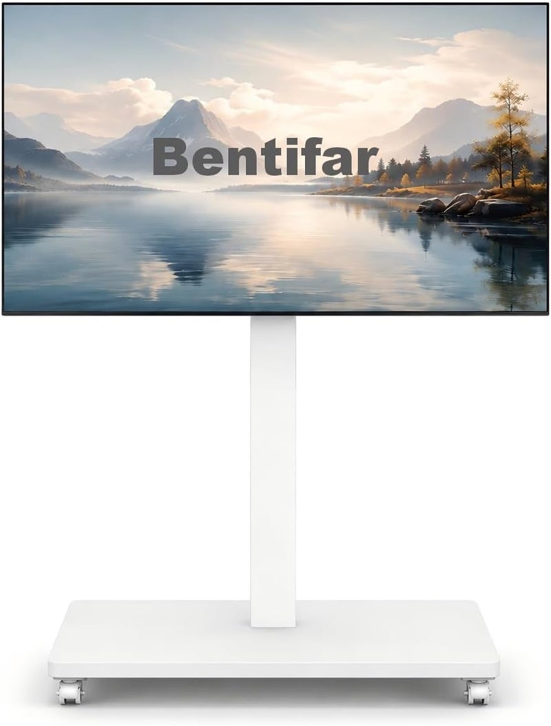 Bentifar Mobile TV Stand Cart for 32-70 Inch TVs, Portable TV Stand on Wheels, Swivel Rolling Height Adjustable, Modern Mobile Black TV Cart for Bedroom Home Office (White) - Image 1