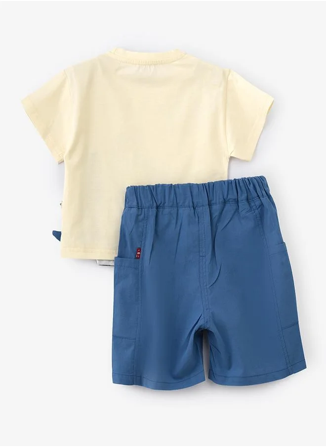 بيبي كلو Blue Dino Pocket Tee and Shorts Set