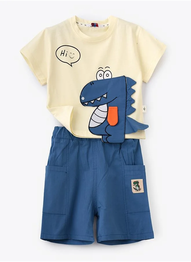 بيبي كلو Blue Dino Pocket Tee and Shorts Set
