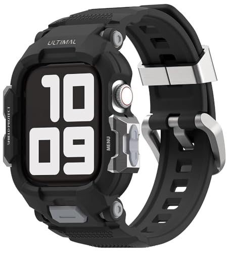 ULTIMAL Sport Case Band Compatible with Apple Watch Series 11 10 42mm Full Protective Shockproof Scratch Resistant Rugged Bumper for Women MenBlack - Image 1