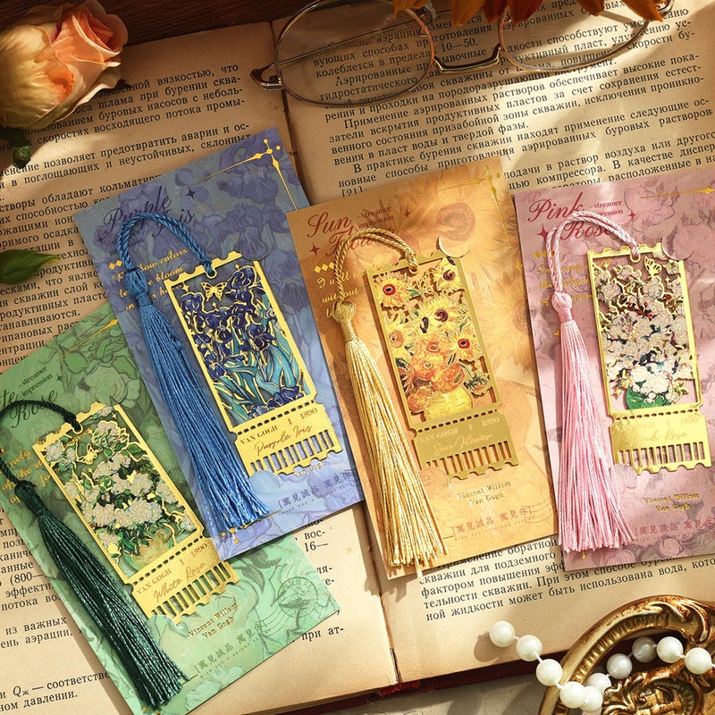 emmoolife 4 Pieces Metal Bookmarks with Tassel, Golden Hollow Bookmark Monet Oil Painting Theme Book Mark Bookmarks for Book Lovers Writers Readers Children Teens for Women Teen Adults - Image 2