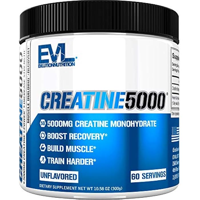 Evlution Nutrition Creatine 5000 - Supports Faster Recovery, Lean Muscle Growth & Performance - Pre & Post Workout Powder - 5000mg Pure Creatine Monohydrate Per Serving - 60 Servings - Unflavored - Image 1