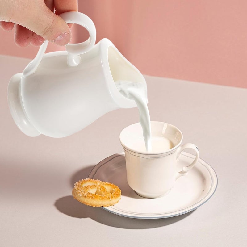 Small Milk Jug Porcelain Pitcher White Ceramic Creamer with Handle for Latte Art Coffee Espresso Frothing and Sauce Pouring Multifunctional Mini Jug for Tea and Milk - Image 5