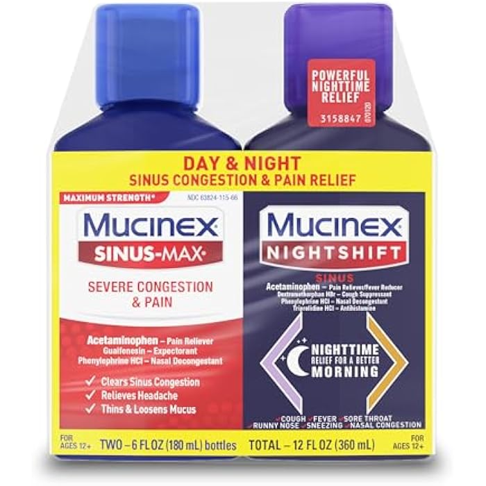 Mucinex Sinus-Max Severe Congestion & Pain & Nightshift Sinus, 2x6 FL OZ - Image 1