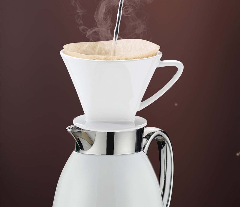 Cilio Insulated Coffee Carafe - 34 oz, White - Stainless Steel Thermal Coffee Carafe with Tempered Glass Liner & Easy Pour Pitcher with Lid - Image 4