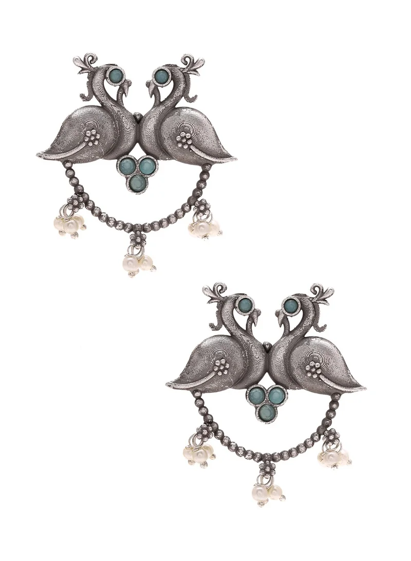 Priyaasi Oxidised Plated Tribal Peacock Stud Earrings