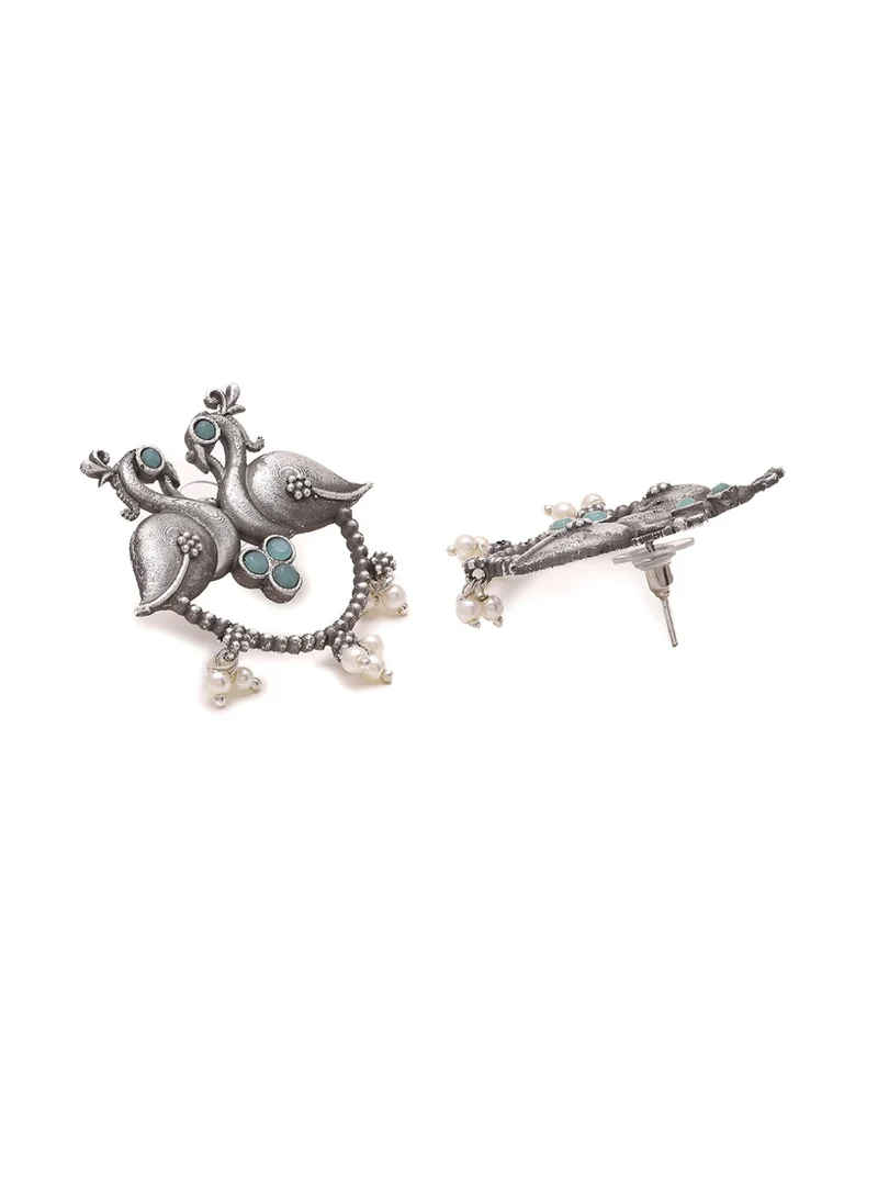 Priyaasi Oxidised Plated Tribal Peacock Stud Earrings
