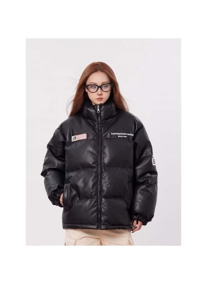 Generic - Trendy American Flag PU Cotton Jacket for Couples Black - Image 1