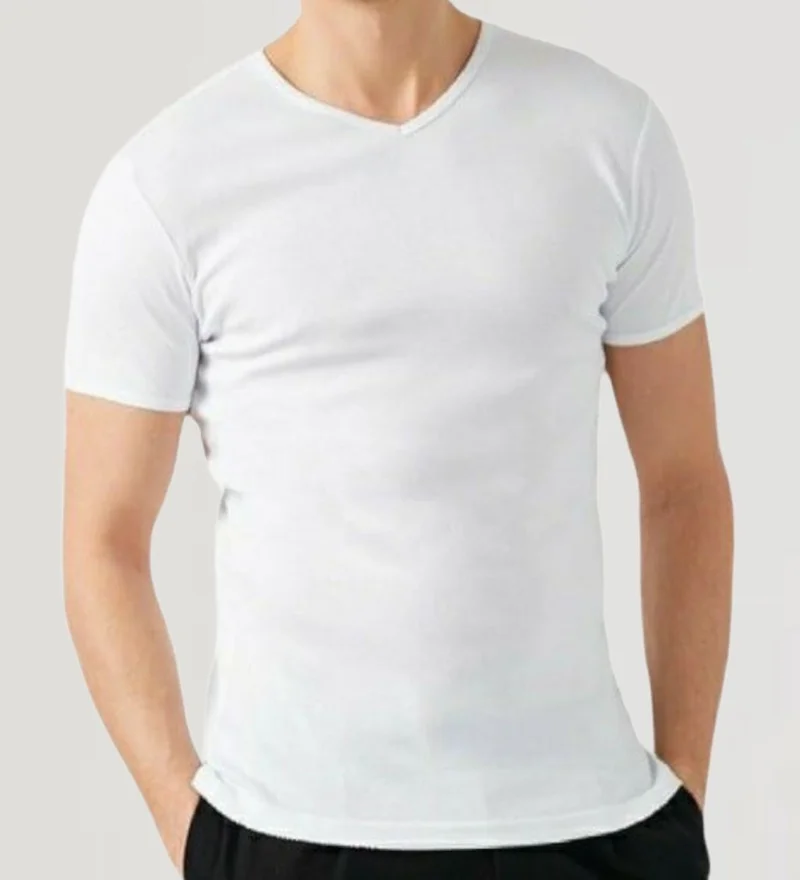 Maruf Shop Men's Short Sleeve V Neck Slimfit Lycra Plain Mody T-Shirt