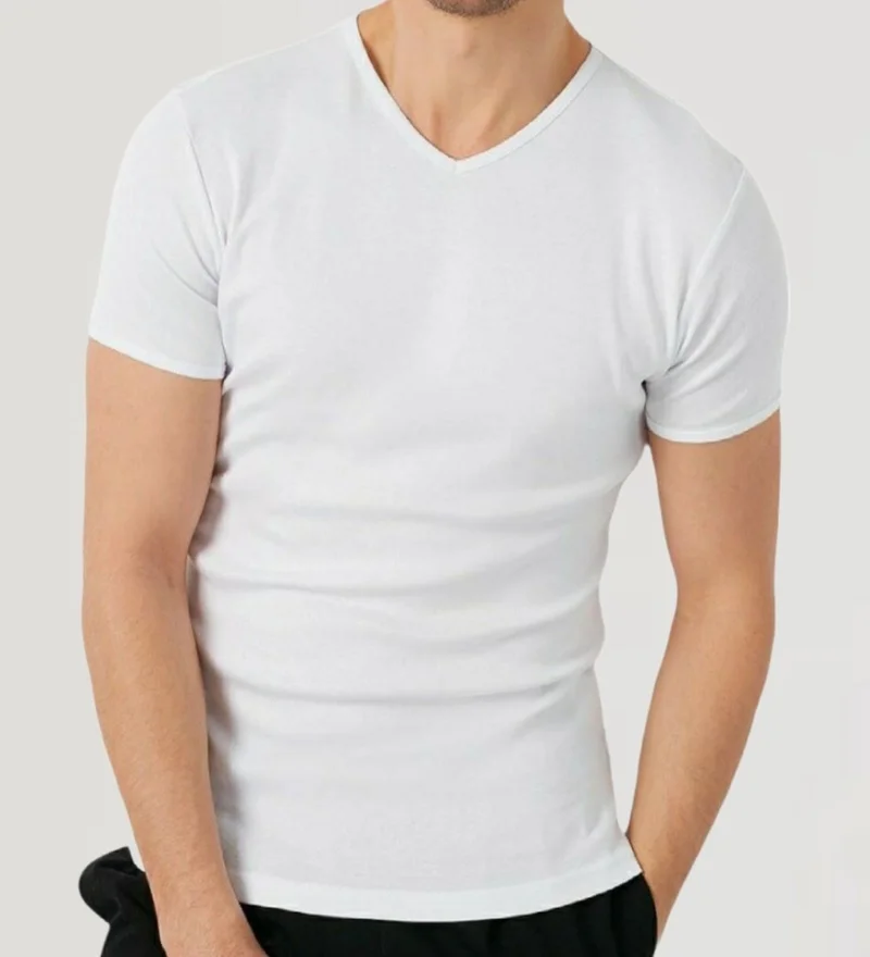 Maruf Shop Men's Short Sleeve V Neck Slimfit Lycra Plain Mody T-Shirt