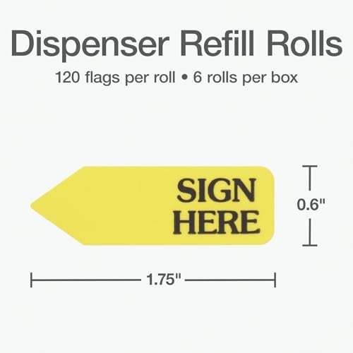 Redi-Tag 91001 Arrow Message Page Flag Refills, "Sign Here", Yellow, 120 Flags per Roll (Box of 6 Rolls) - Image 2