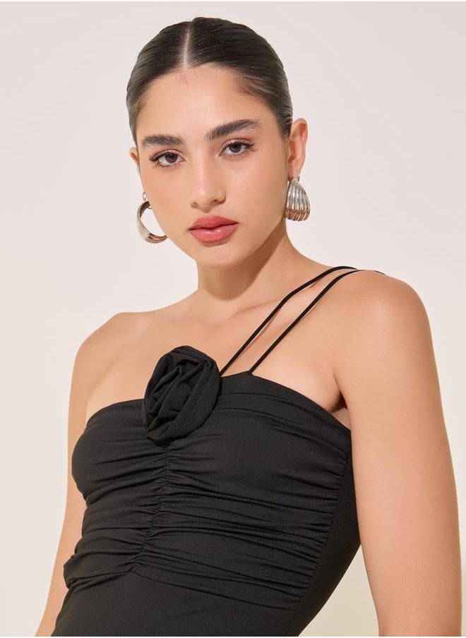 Take Two Solid Off Shoulder Flower Corsage Bodycon Maxi Dress  - Image 4