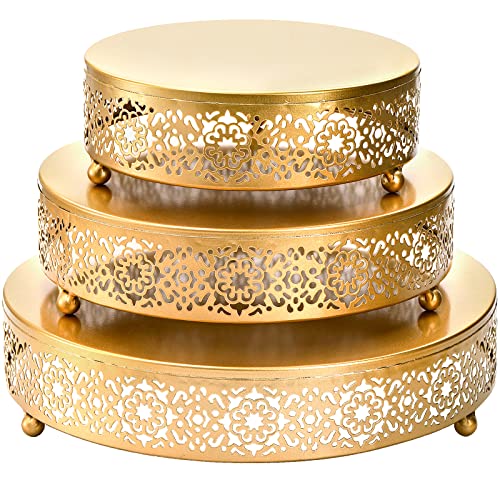Hedume 3 Pack Cake Stand Set, Round Cake Stands, Metal Dessert Cupcake Pastry Candy Display Plate for Wedding, Event, Birthday Party - Image 1
