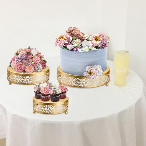 Hedume 3 Pack Cake Stand Set, Round Cake Stands, Metal Dessert Cupcake Pastry Candy Display Plate for Wedding, Event, Birthday Party - Image 5