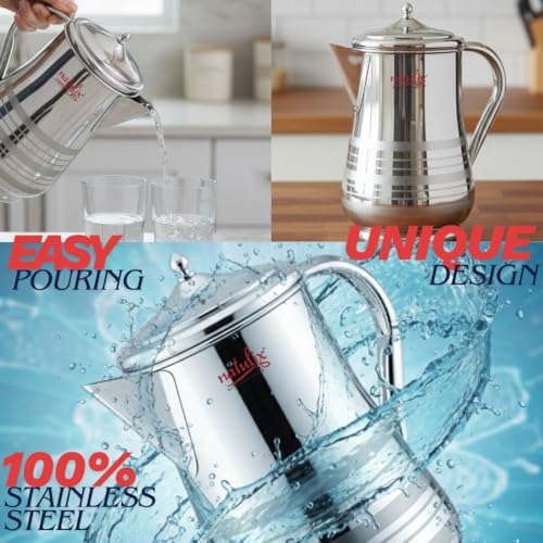 Natulix Stainless Steel Jug - 2 LTR, Durable & Elegant Beverage Jug for Serving Water, Juices, Lemonade and Other Drinks, Ideal for Daily Use, Parties & Special Occasions, Silver (Tulip Plain) - Image 4