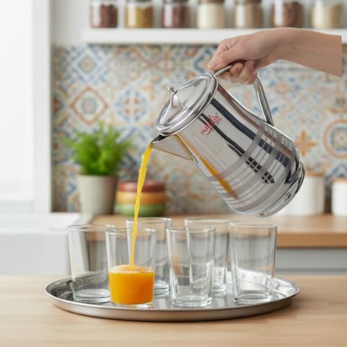 Natulix Stainless Steel Jug - 2 LTR, Durable & Elegant Beverage Jug for Serving Water, Juices, Lemonade and Other Drinks, Ideal for Daily Use, Parties & Special Occasions, Silver (Tulip Plain) - Image 5