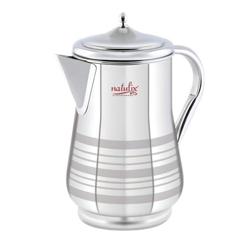 Natulix Stainless Steel Jug - 2 LTR, Durable & Elegant Beverage Jug for Serving Water, Juices, Lemonade and Other Drinks, Ideal for Daily Use, Parties & Special Occasions, Silver (Tulip Plain) - Image 1