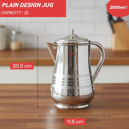 Natulix Stainless Steel Jug - 2 LTR, Durable & Elegant Beverage Jug for Serving Water, Juices, Lemonade and Other Drinks, Ideal for Daily Use, Parties & Special Occasions, Silver (Tulip Plain) - Image 2