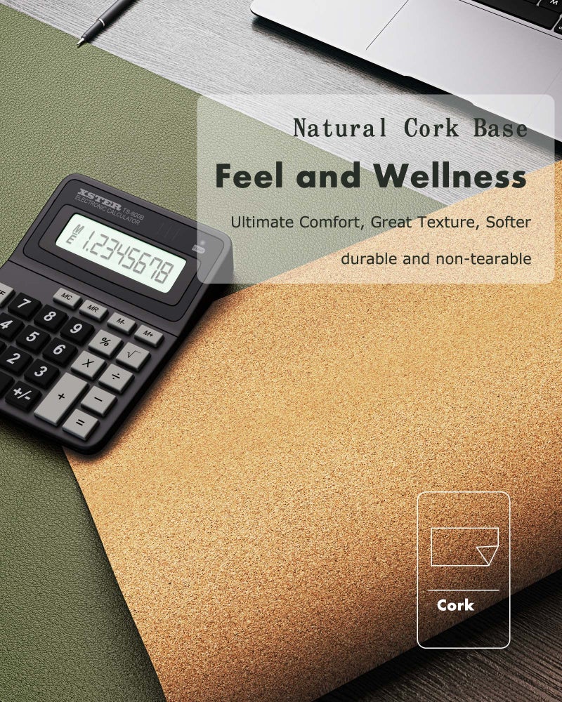 YSAGi Double-Sided Desk Mat, Eco Cork Desk Protector, Large Mouse Pad, Waterproof Blotter, Writing Pad for Office/Home (23.6"x13.7", Olive Green + Cork) - Image 3