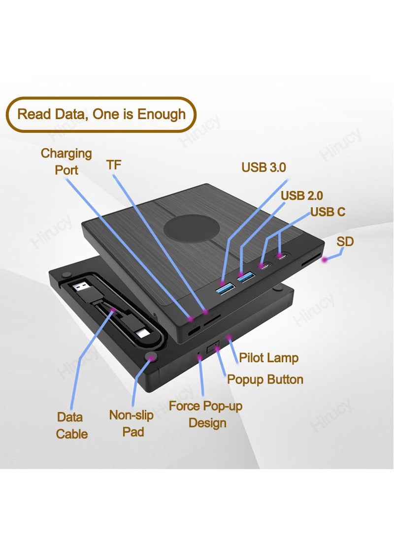 7-in-1 USB 3.0 Type C External CD DVD RW Optical Drive DVD Player Burner Reader Multi-Function Drive For Windows Mac PC Laptop - Image 4