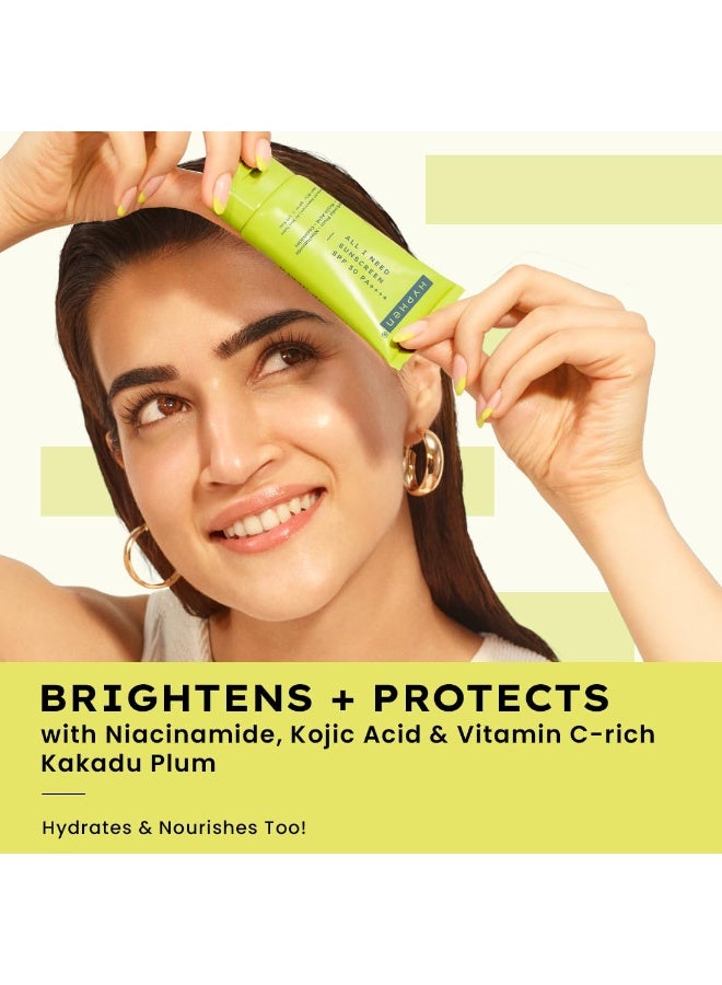 Hyphen All I Need Sunscreen SPF50 PA++++ | Brightens with Niacinamide, Kojic Acid, Vit C Rich Kakadu Plum | Hydrating Winter Sunscreen Moisturizer |Lightweight Non-Greasy UVA/B Protection | Oily, Dry, All Skin Types | For Women & Men -30ml - Image 2