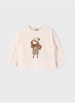 Crew Neck Printed Long Sleeve Girl T-shirt