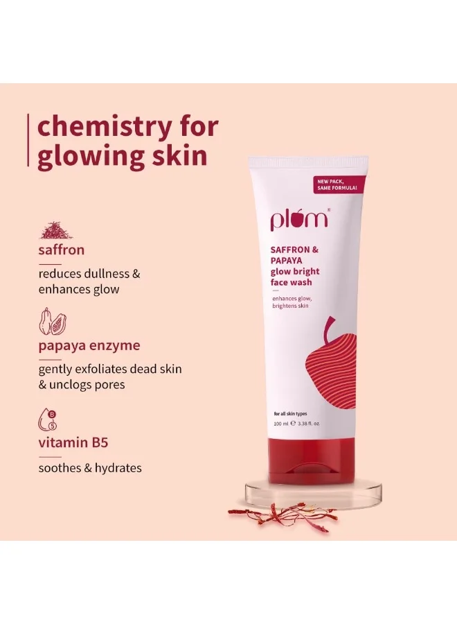 Plum Saffron & Papaya Face Wash 100ml Plum Saffron & Papaya Glow & Brightening Face Wash with Vitamin B5 | Boosts Glow & Brightens Skin | Non-Drying | All Skin Types | Bright Gel Face Wash for Women & Men | for All Skin Types | 100ml for Women | Best Price UAE