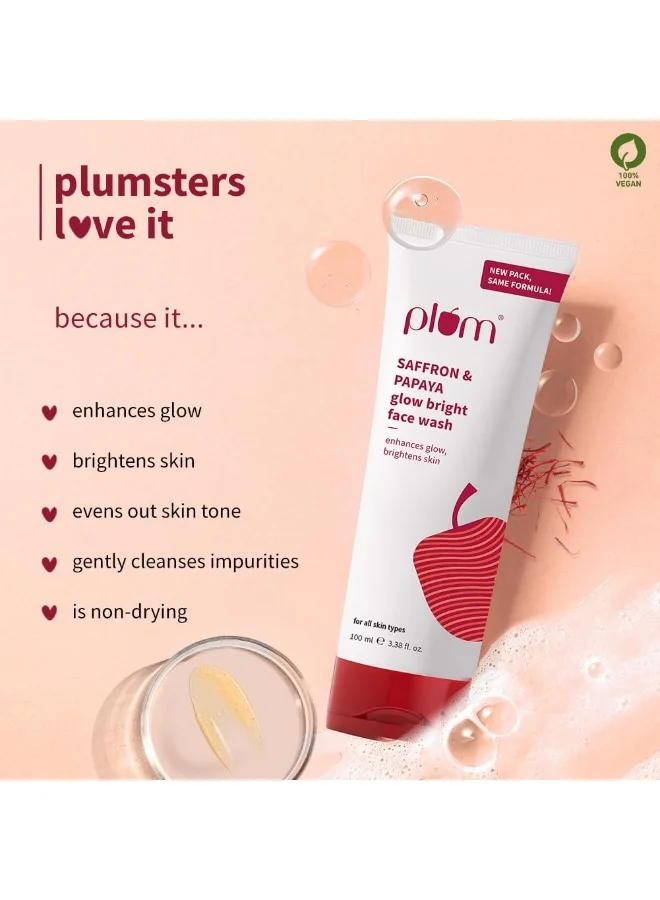 Plum Saffron & Papaya Face Wash 100ml Plum Saffron & Papaya Glow & Brightening Face Wash with Vitamin B5 | Boosts Glow & Brightens Skin | Non-Drying | All Skin Types | Bright Gel Face Wash for Women & Men | for All Skin Types | 100ml for Women | Best Price UAE