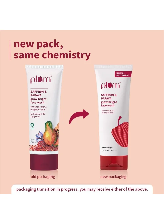 Plum Saffron & Papaya Face Wash 100ml Plum Saffron & Papaya Glow & Brightening Face Wash with Vitamin B5 | Boosts Glow & Brightens Skin | Non-Drying | All Skin Types | Bright Gel Face Wash for Women & Men | for All Skin Types | 100ml for Women | Best Price UAE