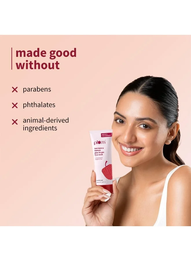 Plum Saffron & Papaya Face Wash 100ml Plum Saffron & Papaya Glow & Brightening Face Wash with Vitamin B5 | Boosts Glow & Brightens Skin | Non-Drying | All Skin Types | Bright Gel Face Wash for Women & Men | for All Skin Types | 100ml for Women | Best Price UAE