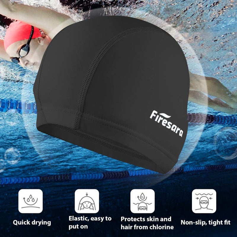 Firesara Fabric Swim Cap, High Elasticity Swimming Cap Keeps Hair Clean Breathable Fit Both Long Hair Short Hair, Swim Caps Woman Girls Men Kids One Size Hat - Image 2