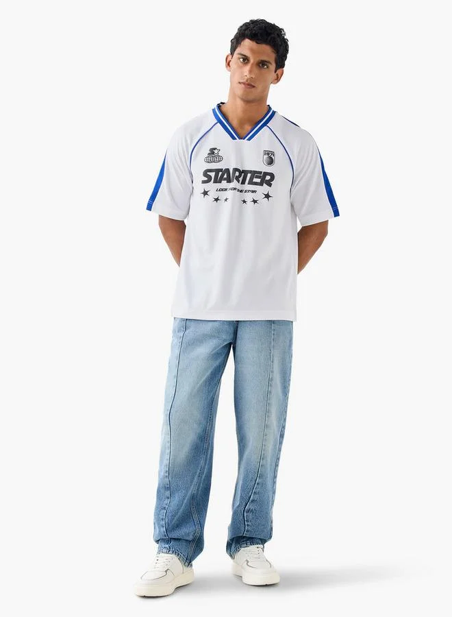 STARTER Starter Printed V-neck T-shirt with Short Sleeves
