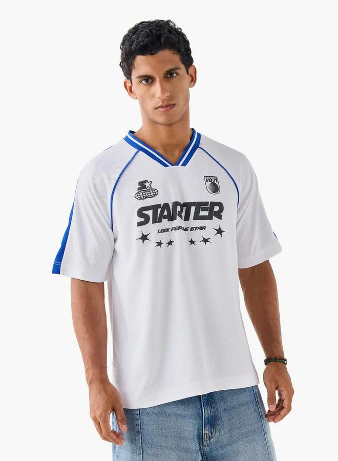 STARTER Starter Printed V-neck T-shirt with Short Sleeves
