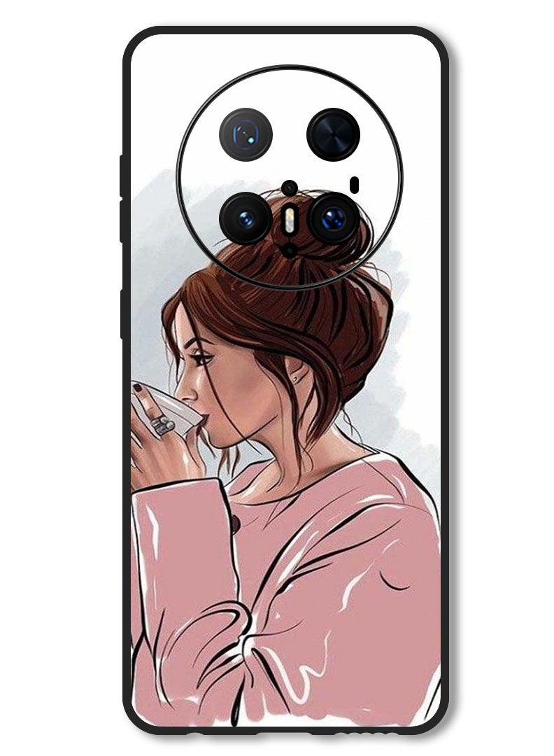 Theodor Case Compatible with Huawei Mate 70 Pro/ 70 Pro + Protection Shockproof Bumper Cover Girl Drinking Coffee 1 - Image 1