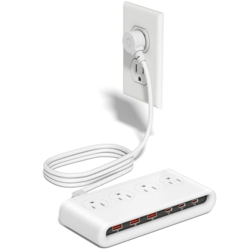 Power Strip with USB C 35W, 10-in-1 Flat Plug Wall Charger - 5Feet Extension Cord with 4AC, 3 USB A and 3 USB C - PD20W Charging Station for Multiple Devices - Travel Home Office - Image 1