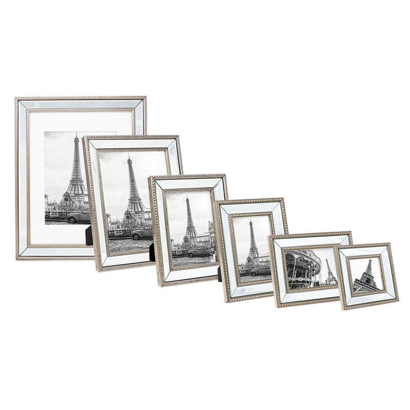 Isaac Jacobs 11x14 (8x10 Mat) Champagne Mirror Bead Picture Frame - Classic Mirrored Frame with Dotted Border Made for Wall Display, Photo Gallery and Wall Art (11x14 (8x10 Mat), Champagne) - Image 5