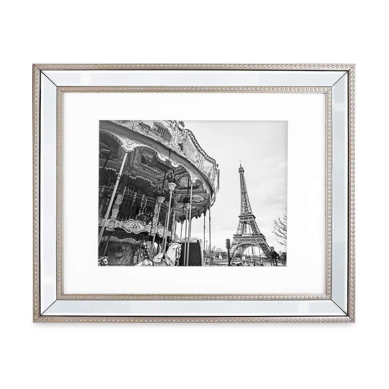 Isaac Jacobs 11x14 (8x10 Mat) Champagne Mirror Bead Picture Frame - Classic Mirrored Frame with Dotted Border Made for Wall Display, Photo Gallery and Wall Art (11x14 (8x10 Mat), Champagne) - Image 1