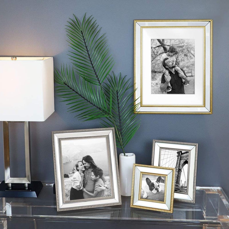 Isaac Jacobs 11x14 (8x10 Mat) Champagne Mirror Bead Picture Frame - Classic Mirrored Frame with Dotted Border Made for Wall Display, Photo Gallery and Wall Art (11x14 (8x10 Mat), Champagne) - Image 4