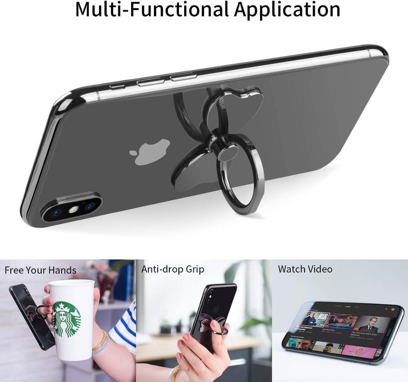 KolorFish Bow Shape Metal Mobile Phone Finger Ring Stability Holder Back Stand Collapsible Hand Grip Kickstand 360 for All Phones (Black) - Image 4