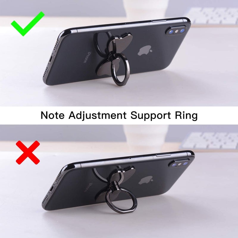 KolorFish Bow Shape Metal Mobile Phone Finger Ring Stability Holder Back Stand Collapsible Hand Grip Kickstand 360 for All Phones (Black) - Image 5