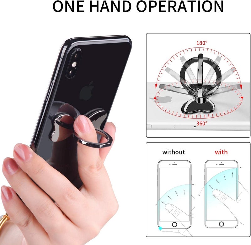 KolorFish Bow Shape Metal Mobile Phone Finger Ring Stability Holder Back Stand Collapsible Hand Grip Kickstand 360 for All Phones (Black) - Image 3