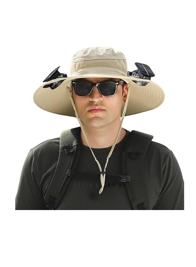 PADOM Padom Outdoor Wide Brim Sun Hat with 2 Solar Fan，Solar Fan Hat Sun Bucket Hat for Men Women， Outdoor Hiking Cap UPF 50+， Bucket Fishing & Beach Hat with Fan Built in - Image 1