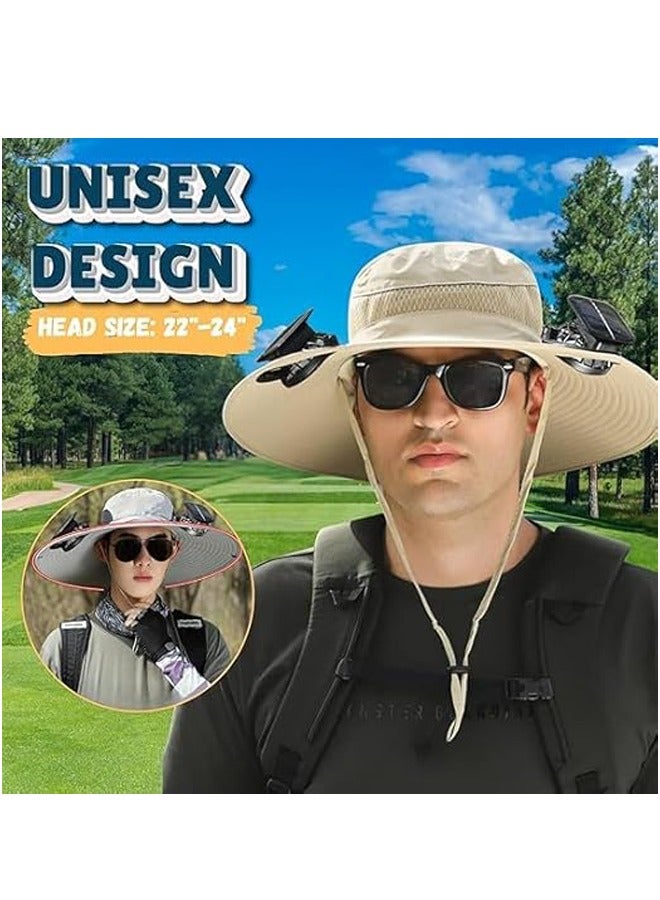 PADOM Padom Outdoor Wide Brim Sun Hat with 2 Solar Fan，Solar Fan Hat Sun Bucket Hat for Men Women， Outdoor Hiking Cap UPF 50+， Bucket Fishing & Beach Hat with Fan Built in - Image 2