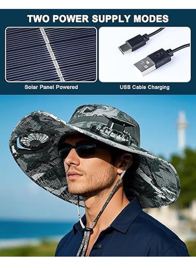 PADOM Padom Outdoor Wide Brim Sun Hat with 2 Solar Fan，Solar Fan Hat Sun Bucket Hat for Men Women， Outdoor Hiking Cap UPF 50+， Bucket Fishing & Beach Hat with Fan Built in - Image 3