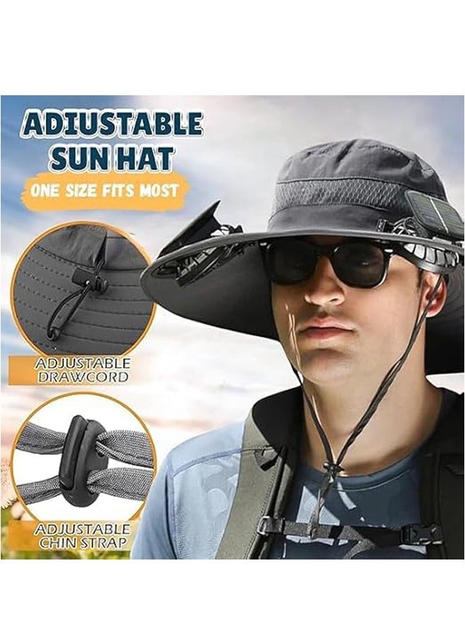 PADOM Padom Outdoor Wide Brim Sun Hat with 2 Solar Fan，Solar Fan Hat Sun Bucket Hat for Men Women， Outdoor Hiking Cap UPF 50+， Bucket Fishing & Beach Hat with Fan Built in - Image 4