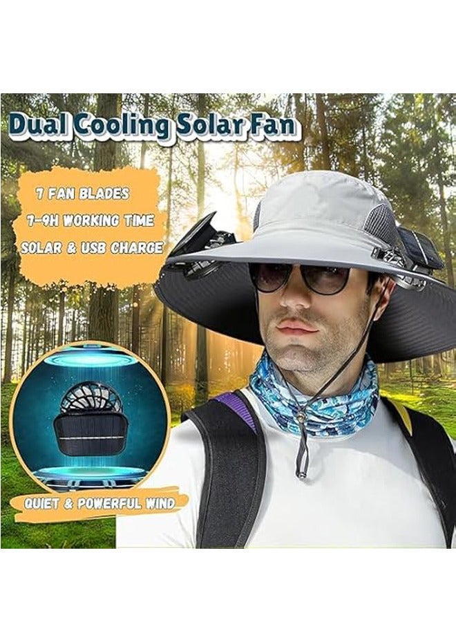 PADOM Padom Outdoor Wide Brim Sun Hat with 2 Solar Fan，Solar Fan Hat Sun Bucket Hat for Men Women， Outdoor Hiking Cap UPF 50+， Bucket Fishing & Beach Hat with Fan Built in - Image 5