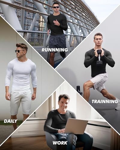 BOOJO 5 Pack Long Sleeve Compression Shirts for Men - Black Quick Dry Workout Base Layer Undershirt Top for Athletic Gym Running - Image 2