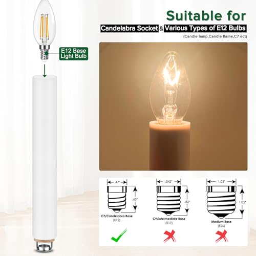 EMNOOTI 6 Inch Tall White Plastic Candle Covers Sleeves,Chandelier Socket Sleeves,Candelabra Base E12 Socket Covers Set of 6 - Image 4
